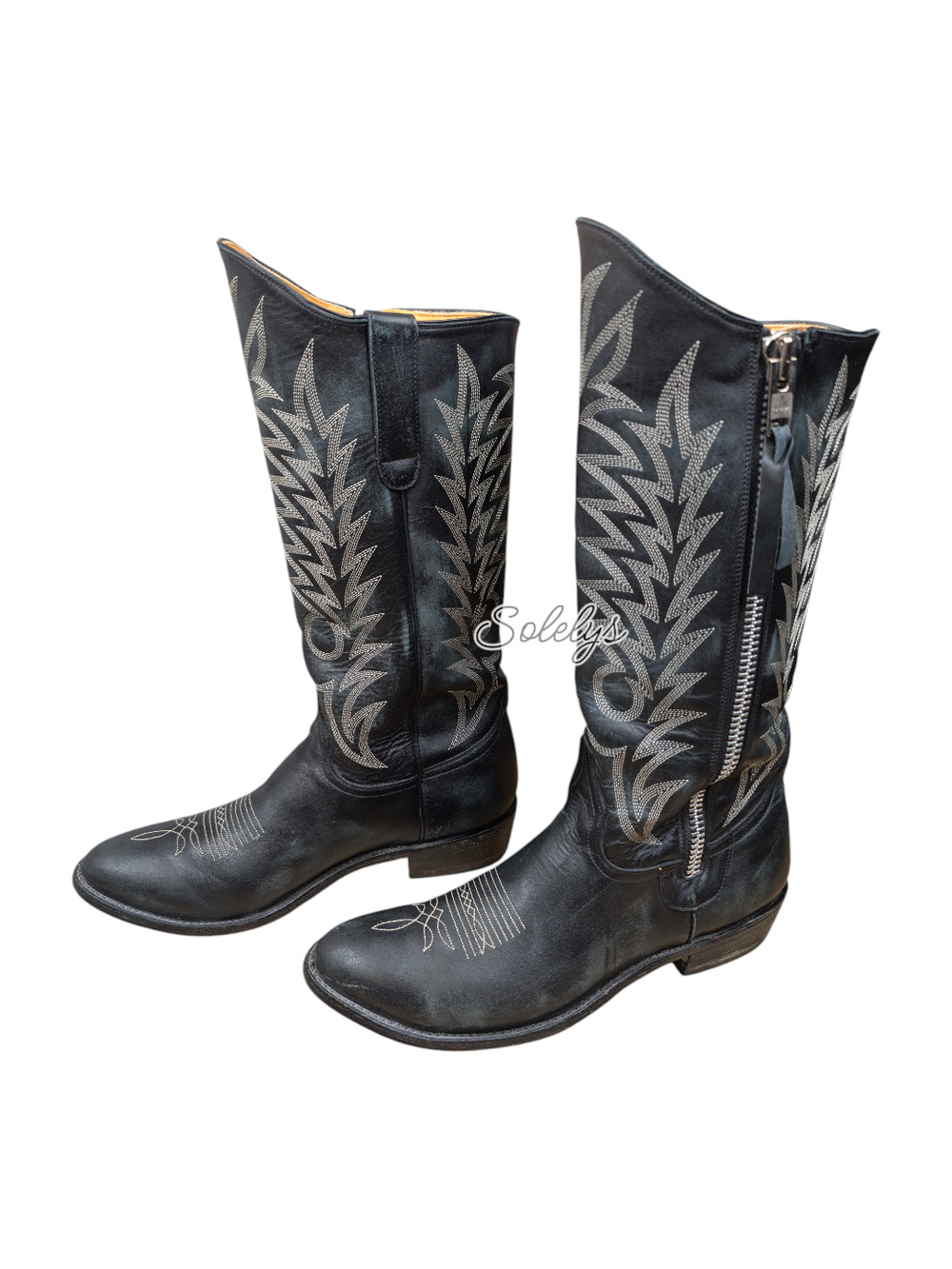 Old Gringo Razz Side Zip Black Leather Round Toe Classic Cowgirl Boot Womens 9.5